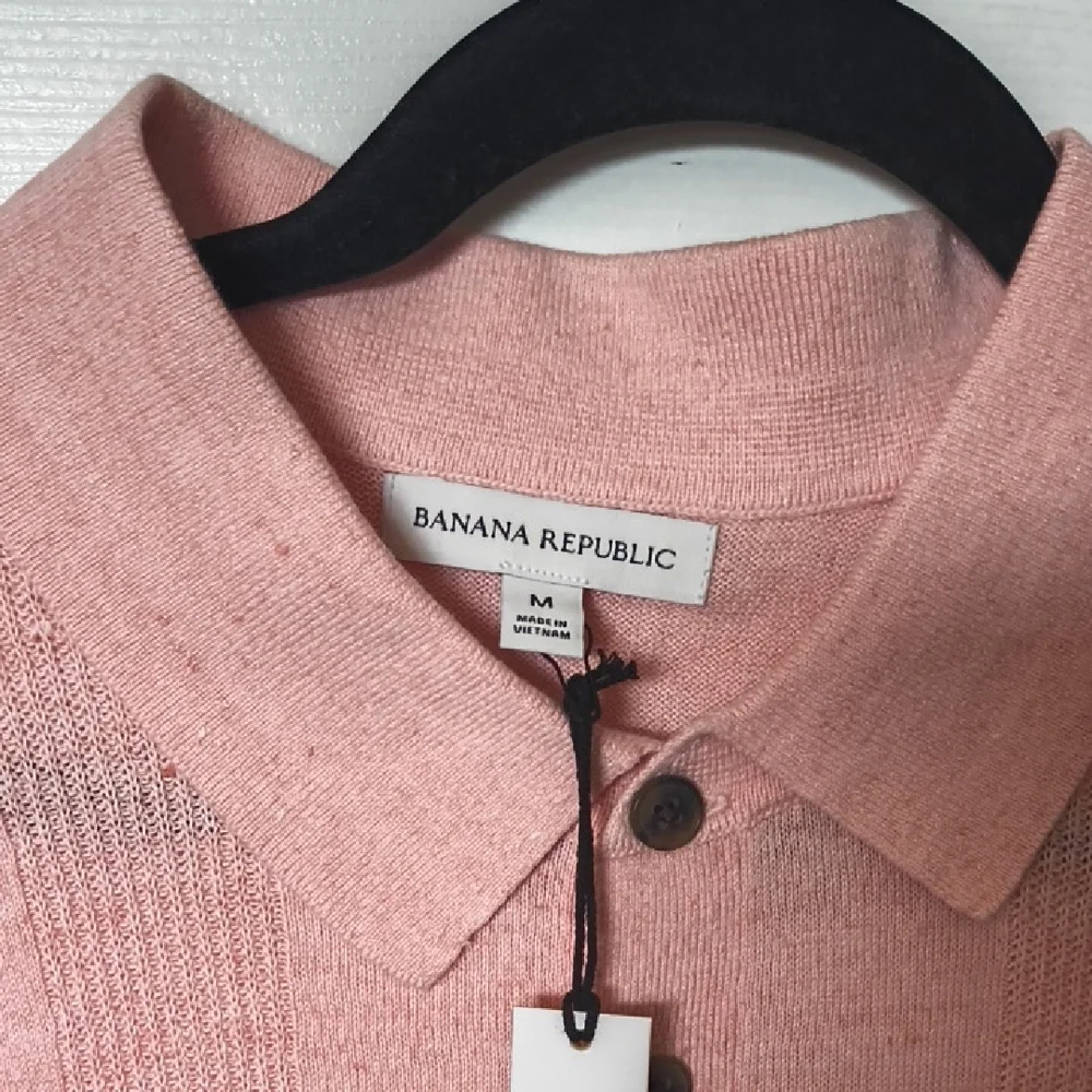 Banana Republic Linen-Cotton Ribbed Striped Accent Sweater Polo